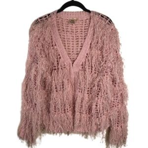 Stylish Pink Shaggy Cardigan Size Small/ Medium